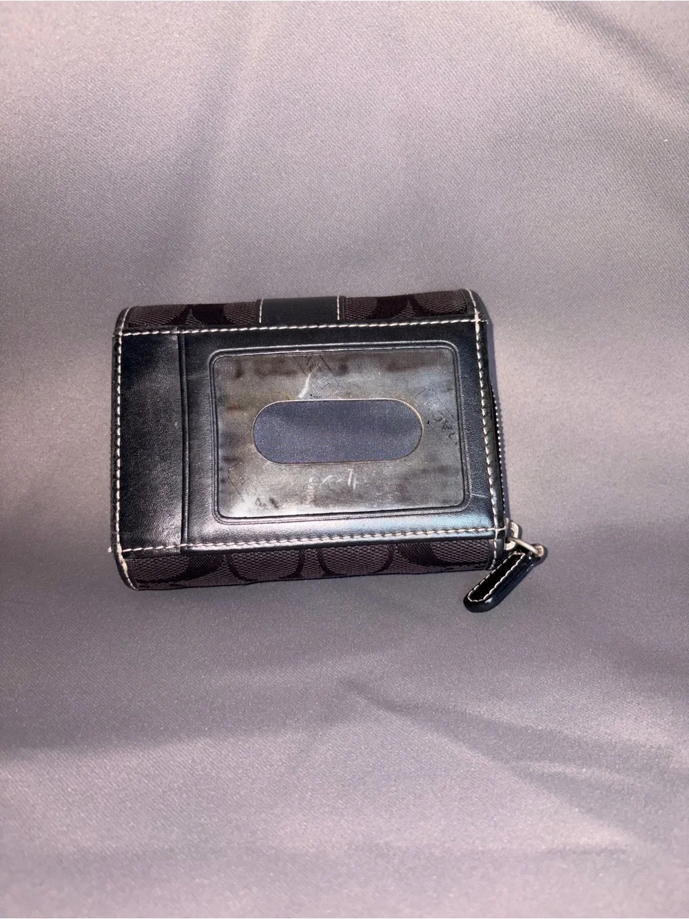 Men Coach Black Signature Canvas Zip Bifold Wallet